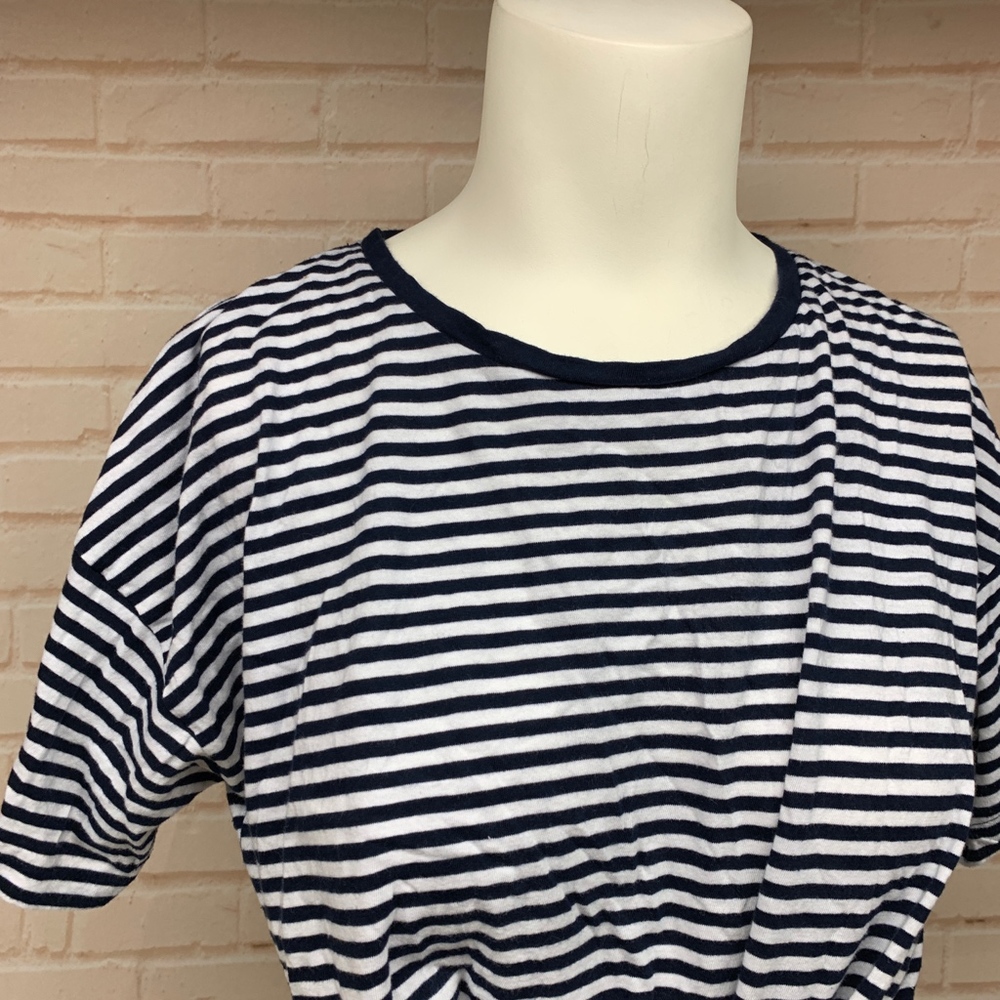 ZARA Navy White Striped T-Shirt Crop Tie Waist 👑 - Picture 4 of 8